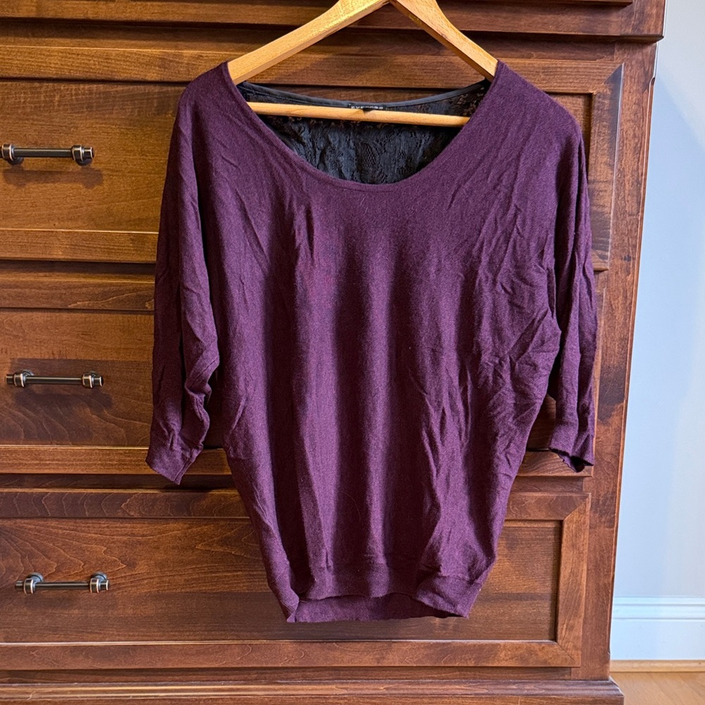 Express Purple Lightweight sweater with lace back detail